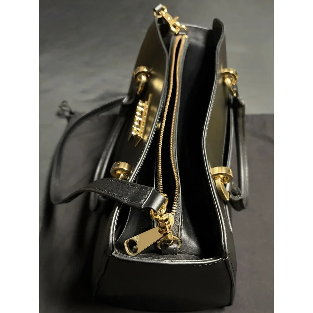 ZAC Zac Posen Eartha Black Leather Satchel Crossbody Bag Gold Dust Bag